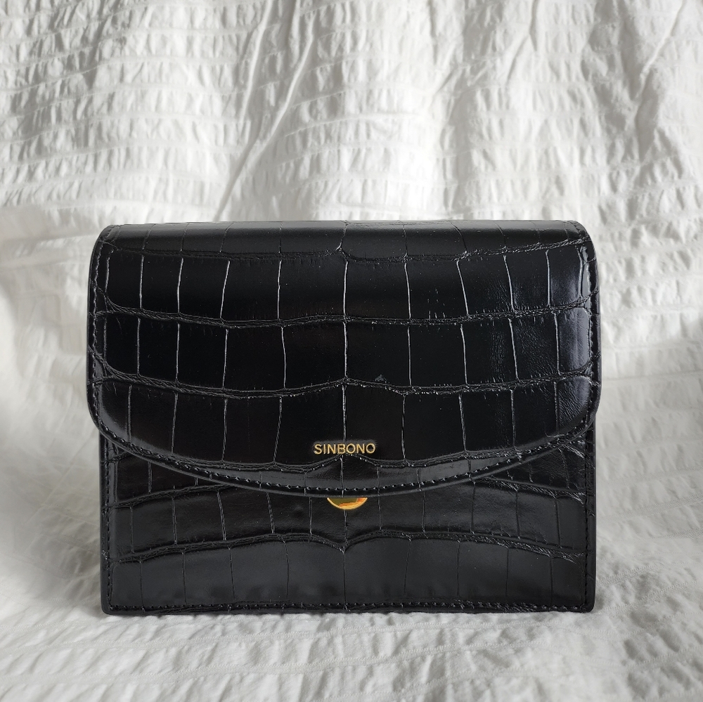 Sinbono Ella Square Faux Crocodile Bag in Black